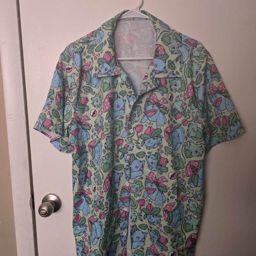 Casual Green Floral-Print Short Sleeve Shirt